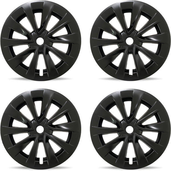 Hubcaps 4 Pieces For Tesla For Model 3 Cobweb Style Matte Black Cool Gray